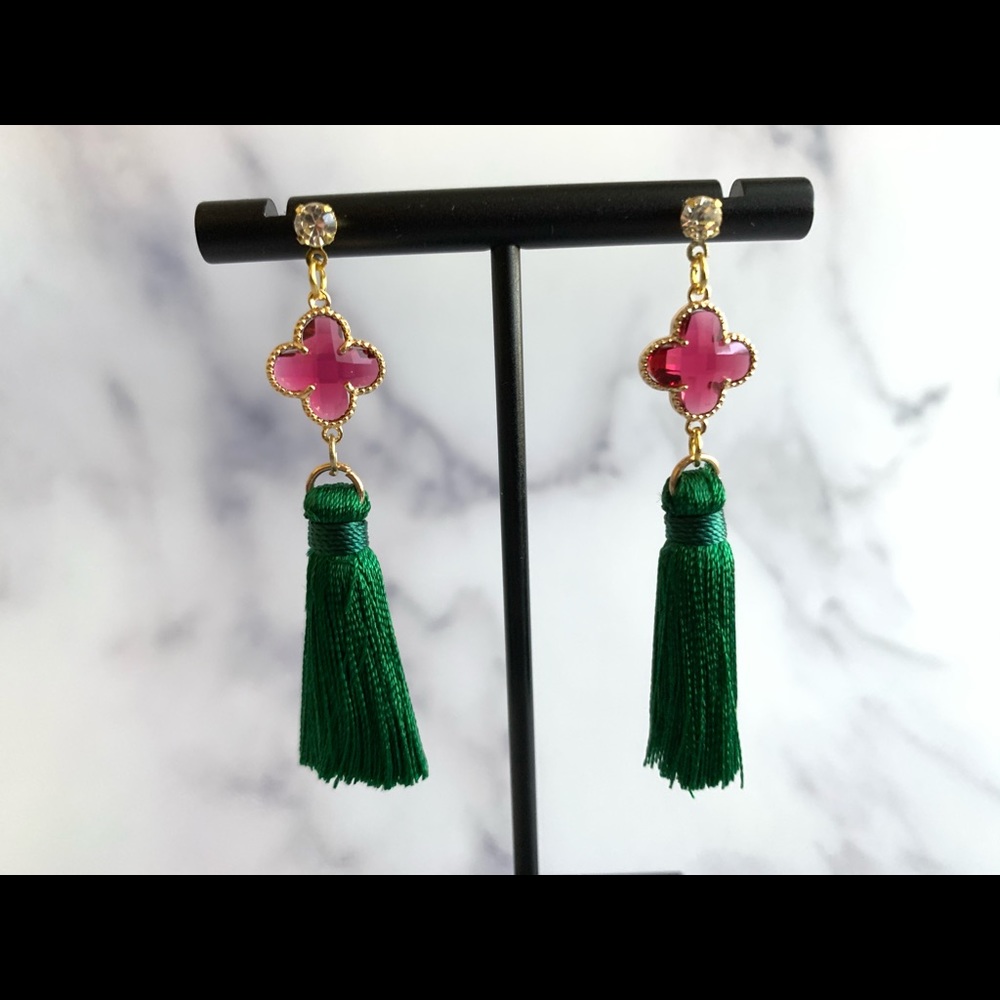 Pink and Green Tassel Earrings